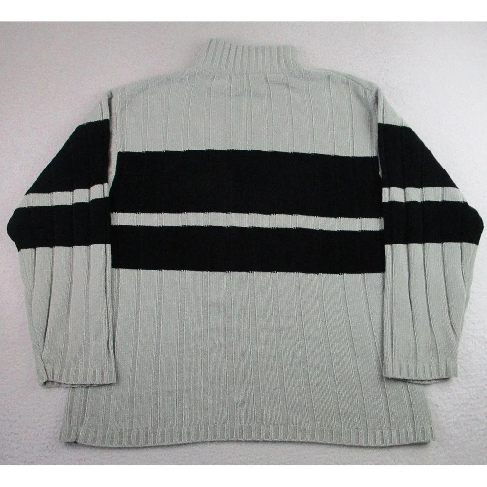 Southpole Sweater‎ Mens Medium Gray Black Chenille Ribbed Knit Mock Neck Striped